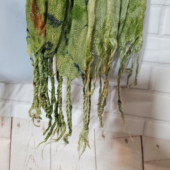 Green Floral Lightweight Scarf, Head Wrap - Picture 3 of 7